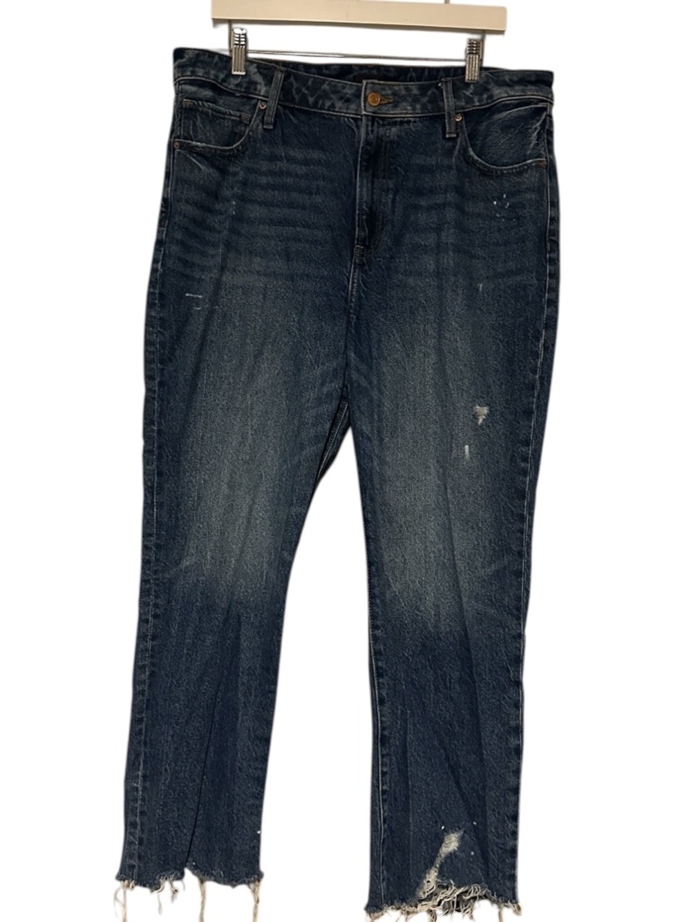 Express Women’s Distressed High Rise Straight Dark Blue Boot Cut Jeans Size 14R